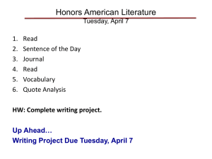 Honors American Literature Tuesday, April 7