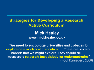 Mick Healey – Strategies for Developing a Research Active Curriculum