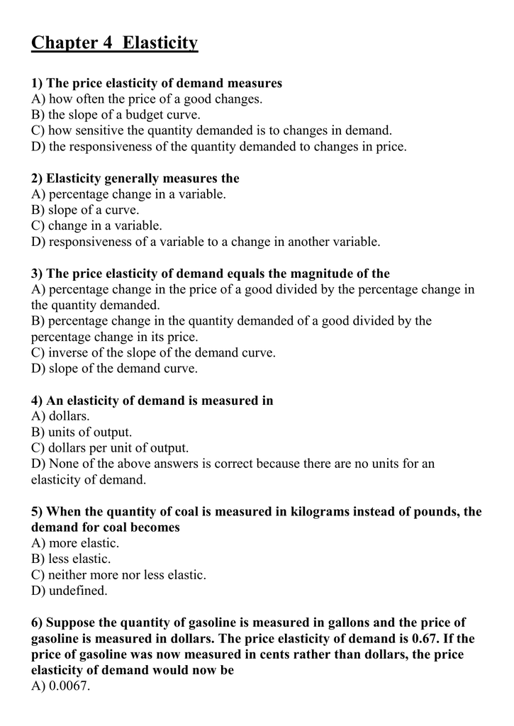 Elasticity Of Demand Worksheet Answers