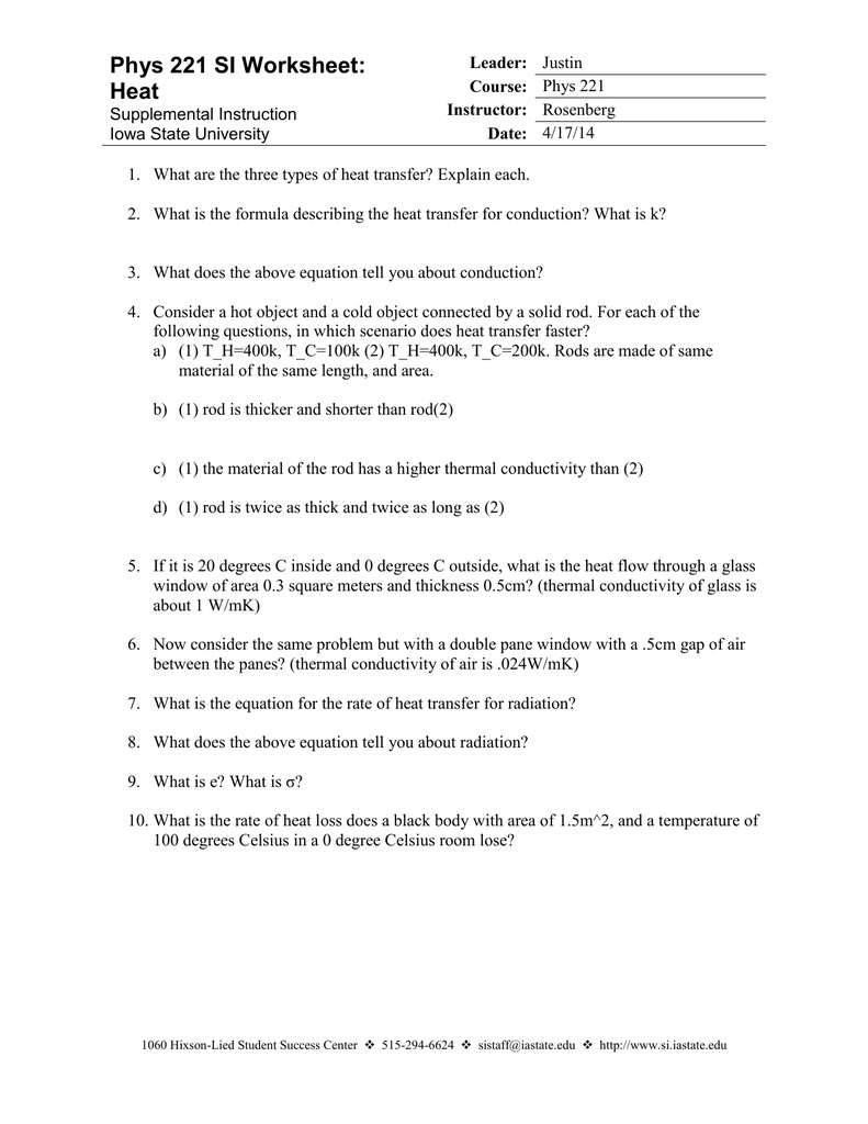 Worksheet 23 - Heat transfer With Heat And Temperature Worksheet