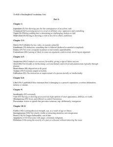 To Kill a Mockingbird Vocabulary Unit Part I: Chapter 1: Imprudent (5