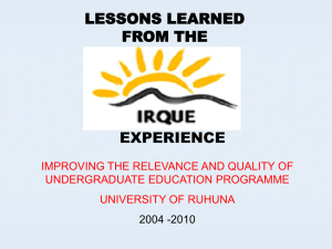 Lessons learned from the IRQUE programme