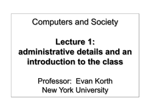 Computers and Society -- Lecture 1