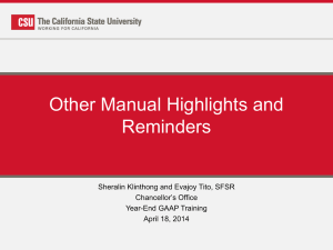 Other Manual Highlights and Reminders