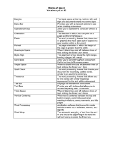 Microsoft Word Vocabulary List #2 Margins The blank space at the