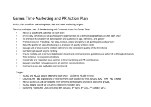 Games Time Marketing and Pr Action Plan