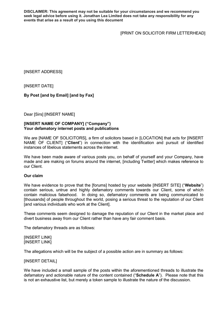 Letter Before Action Template