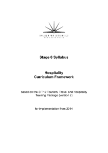 Stage 6 Syllabus Hospitality Curriculum Framework