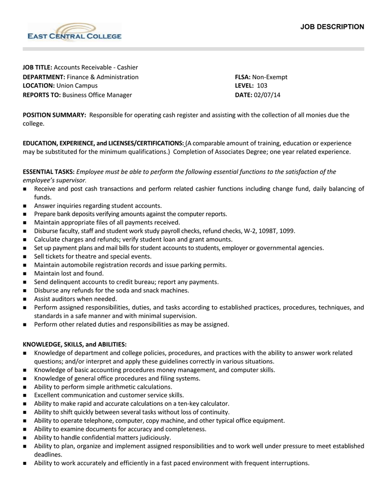 Cash Office Manager Job Description / Logistic Manager Resume Examples Jobhero - Cash manager as our cash manager you will be responsible for all aspects of the cash management function, including the development and management of systems for the effective collection of revenues and payment of obligations.