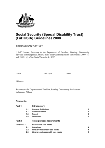 Social Security (Special Disability Trust) (FaHCSIA) Guidelines 2008