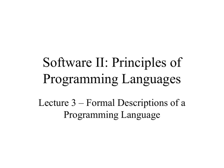 Software II Principles Of Programming Languages