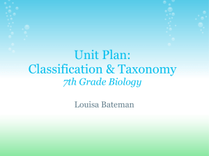 Unit Plan: Classification & Taxonomy 7th Grade Biology