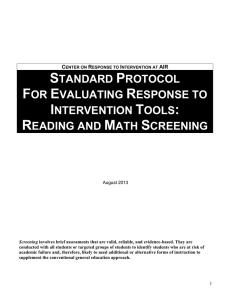 2013 Standard Protocol for Evaluation Screening Tools