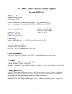 SYLLABUS: General Physical Science, Honors