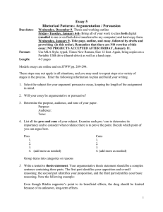 Essay 5 Rhetorical Patterns: Argumentation / Persuasion