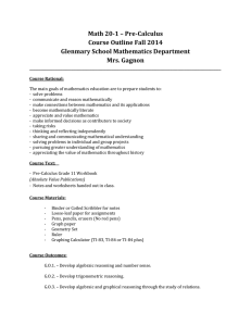 Math 20-1 Course Outline Fall 2014