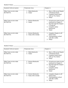 Student's Name: Standard I did not master: Polyatomic Ions: Chapter