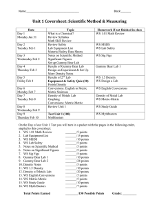 Unit 1 Coversheet: Scientific Method & Measuring