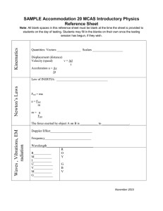 Sample MCAS Introductory Physics Reference Sheet for use with
