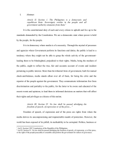 Abstract Article II. Section 1. The Philippines is a democratic and