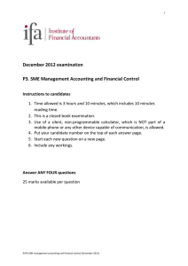 December 2012 examination P3. SME Management Accounting and