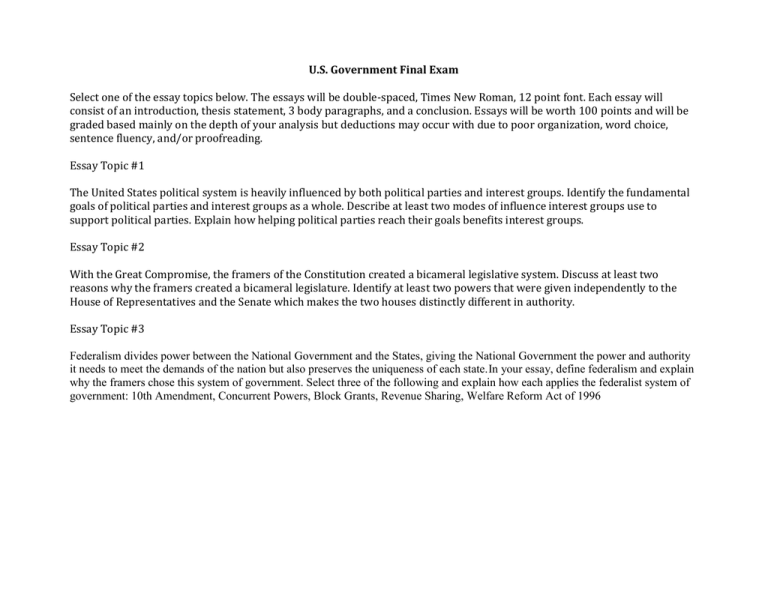 US Government Final Exam US Government Final Exam
