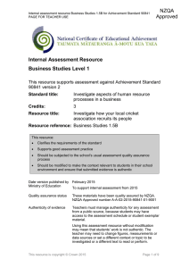 Internal Assessment Resource L1 Business Studies