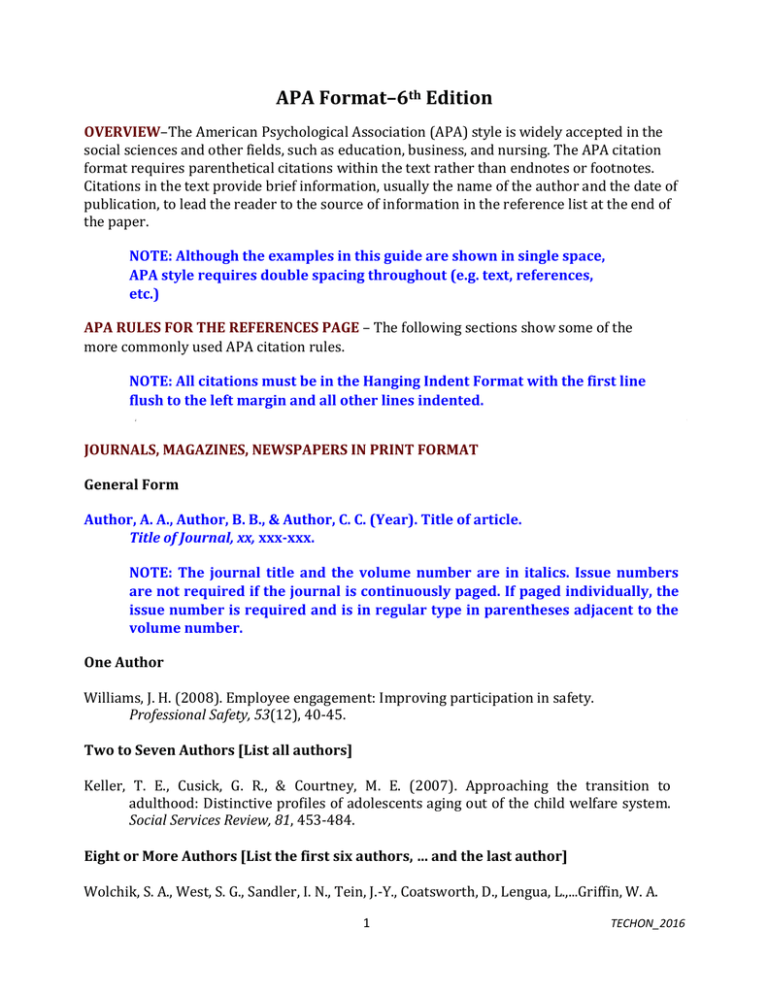 Apa Format 6th Edition Example References Page