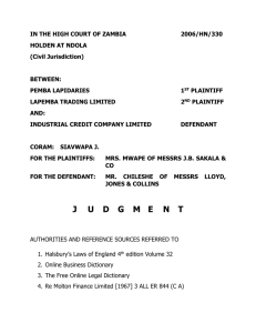 (Civil Jurisdiction) BETWEEN: PEMBA LAPIDARIES 1