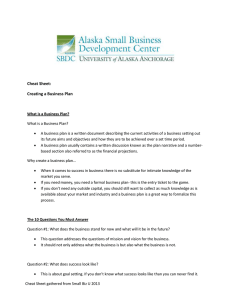 Small Biz Cheat Sheet - Alaska Small Business Development Center