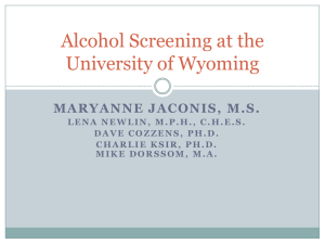 "Alcohol Screening at the University of Wyoming" ( format)
