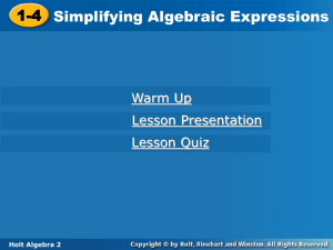 Algebra II 1.4 Simplifying Algebraic Expressions PP