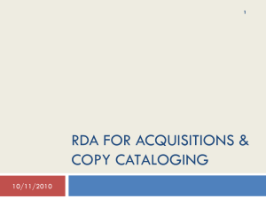 RDA for Acquisitions and Copy Catalogers