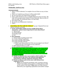 ENGL 102H, Spring, 2015 MW Week 10 (Wed) Class Notes, page