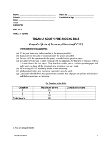TIGANIA SOUTH PRE-MOCKS 2015 Kenya Certificate of Secondary