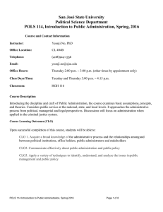 POLS 114 Introduction to Public Administration, Spring 2016
