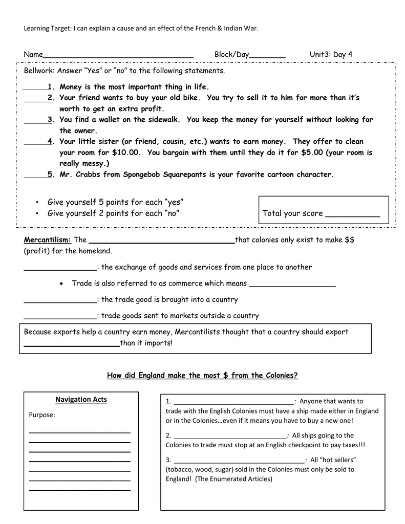 U11 day 11 worksheet In French And Indian War Worksheet