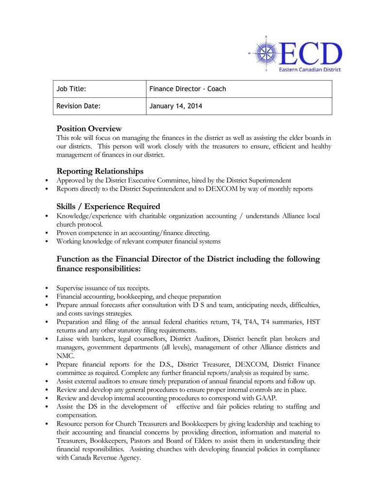 Finance Director Coach Detailed Job Description