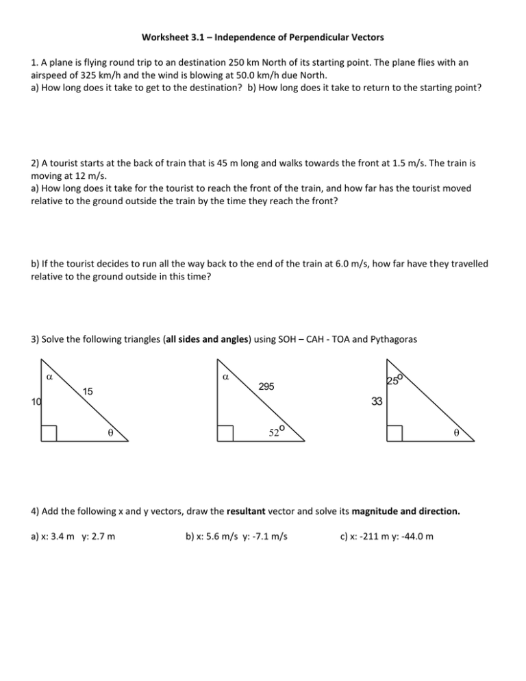 Physics 11 Trignometry Review And Vector Addition Worksheet