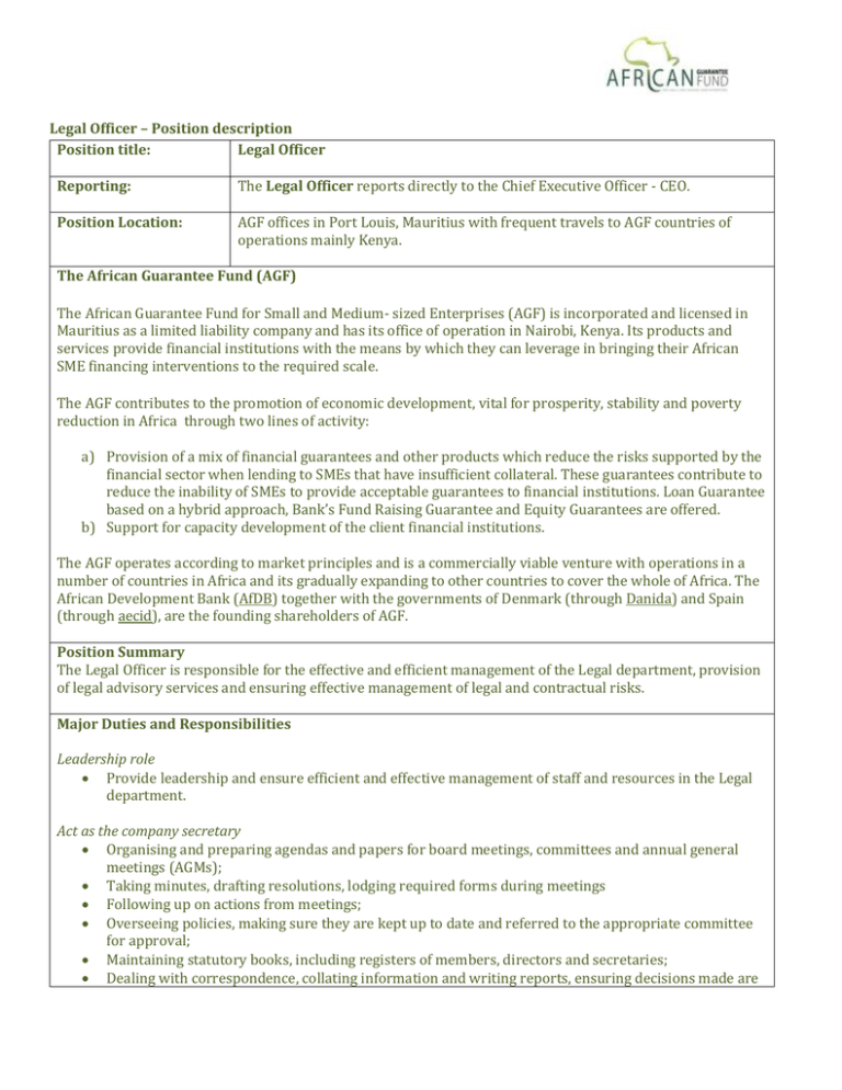 Company Legal Officer Job Description