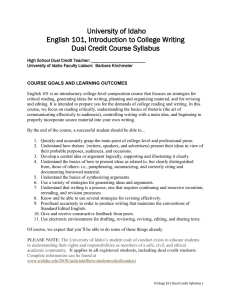 University of Idaho English 101, Introduction to College Writing Dual