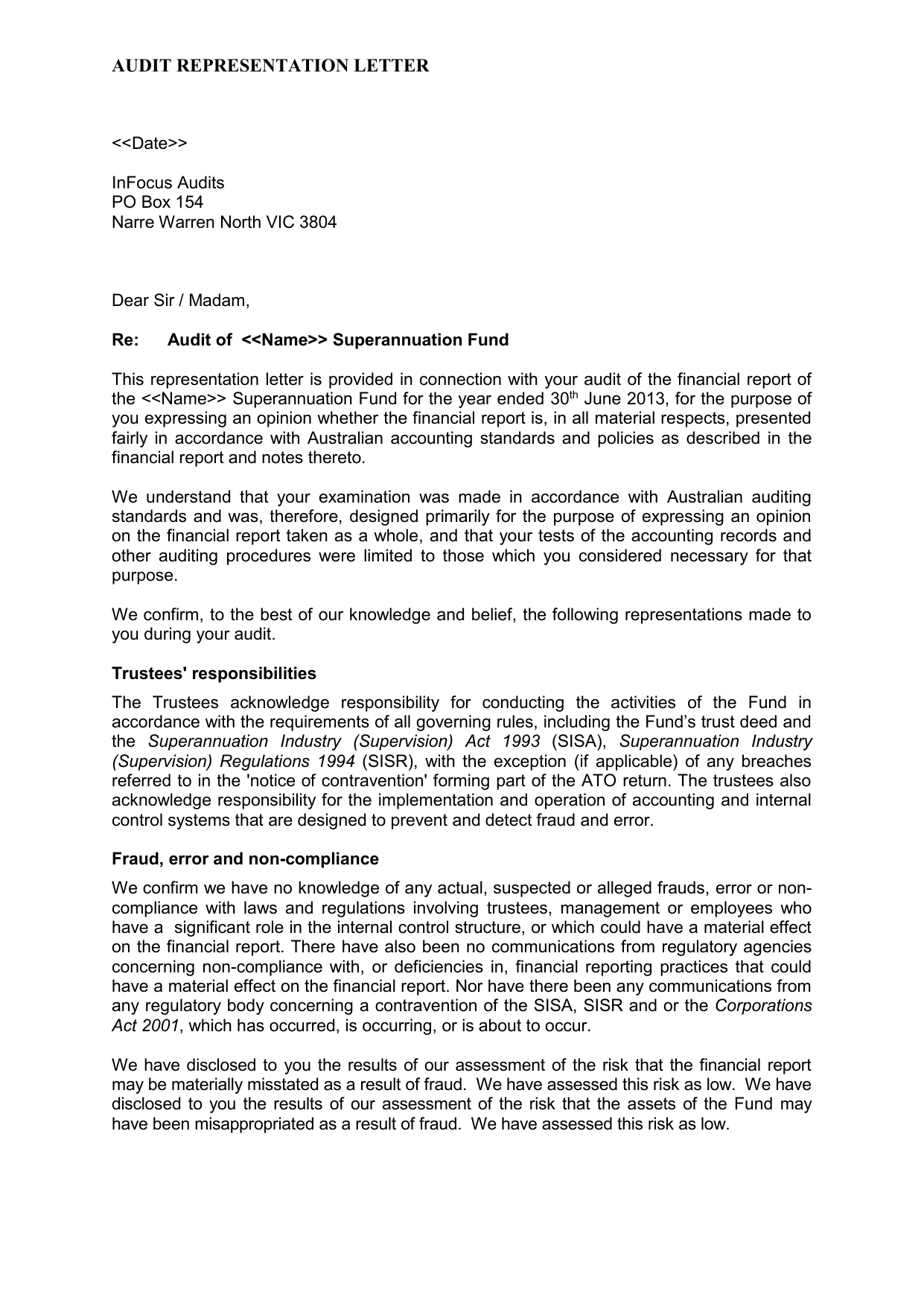 management representation letter is to reduce
