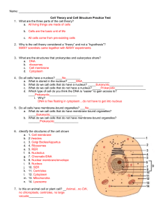 Name: Cell Theory and Cell Structure Practice Test What are the