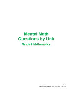 Mental Math - Grade 9 Essential Mathematics