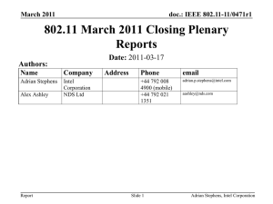 Closing Plenary Reports - IEEE 802 LAN/MAN Standards Committee