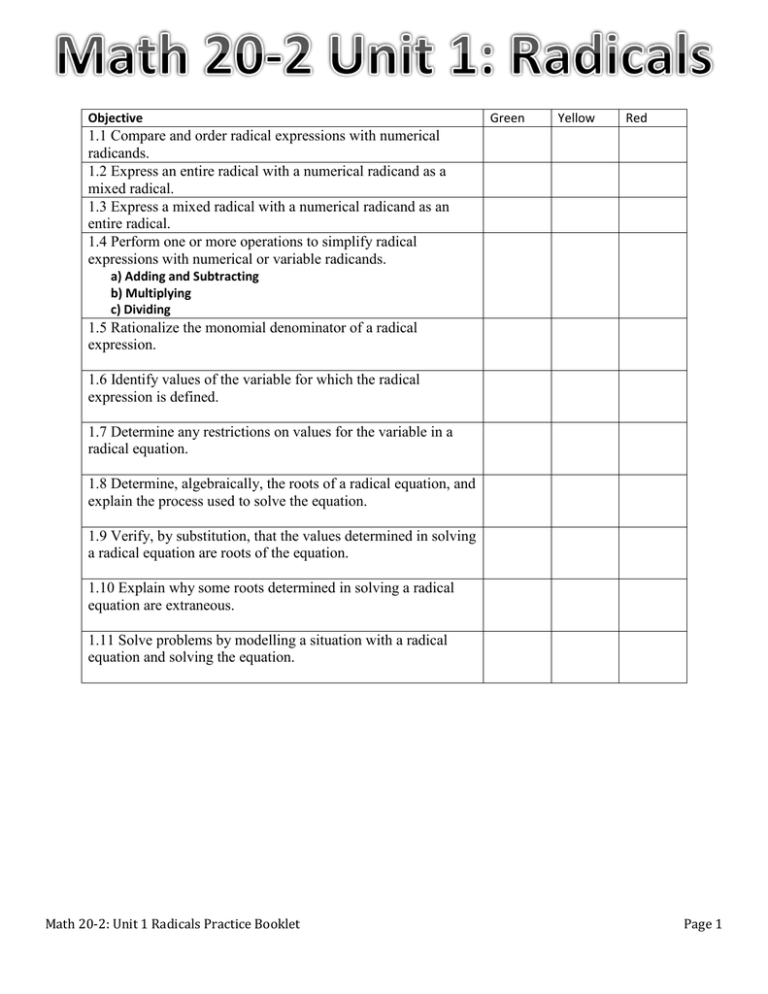 1b Adding And Subtracting Radicals