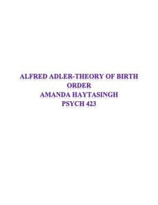 Alfred Adler-Theory of Birth Order Amanda Haytasingh Psych 423
