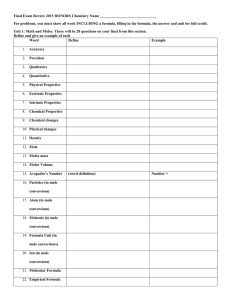 Final Exam Review 2015 HONORS Chemistry Name For problems