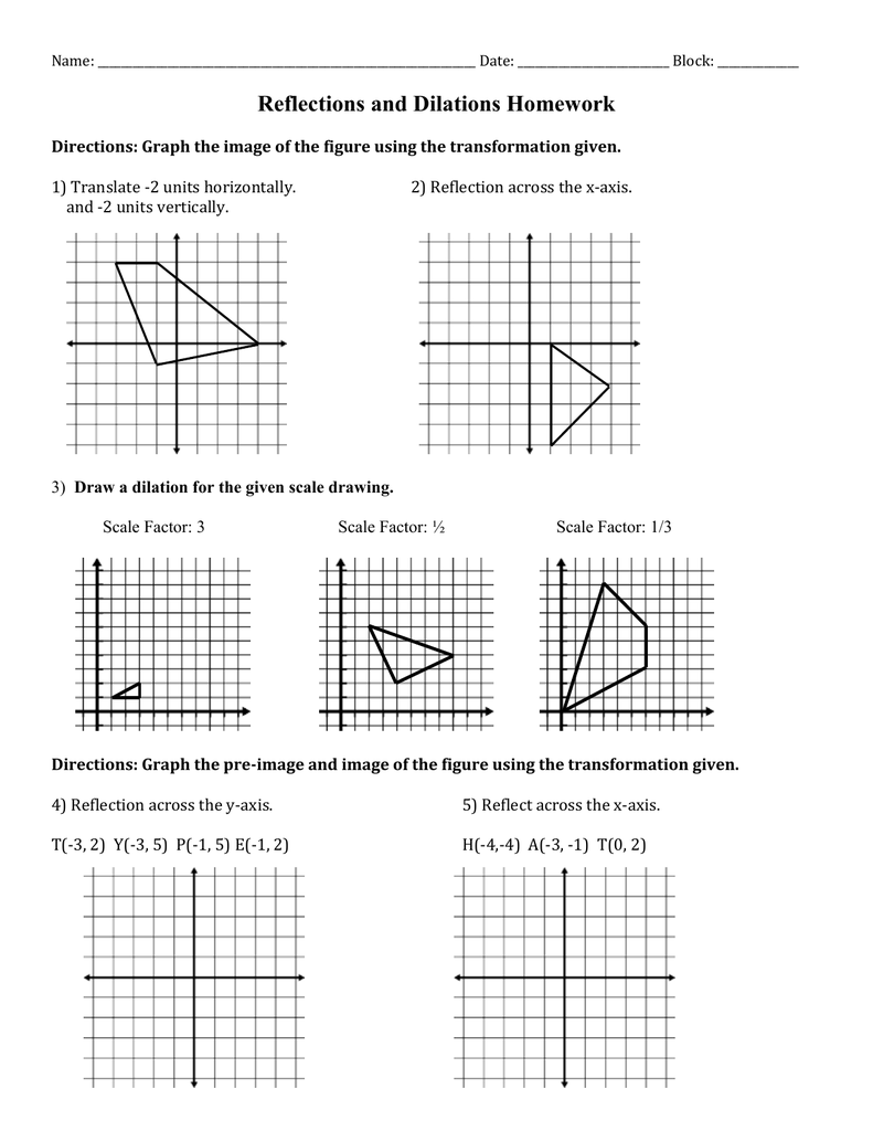 Reflections and Dilations Homework Regarding Dilations Worksheet Answer Key