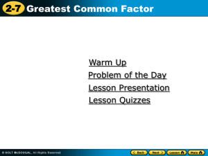 Lesson 2.7 Greatest Common Factor